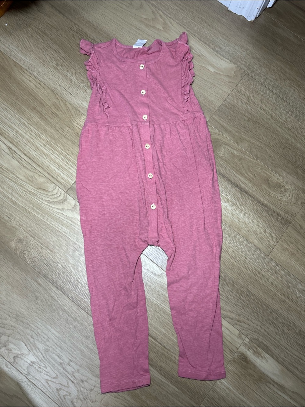 H&M Pink Ruffle-Sleeve Button-Front Romper